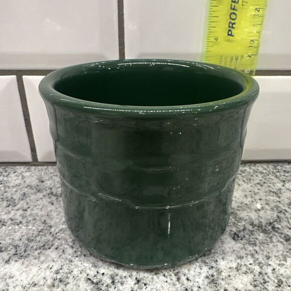 Longaberger Pottery  Green Woven Traditions 1-Pint Crock  3 1/2 x 4 1/2" Country - Picture 2 of 10